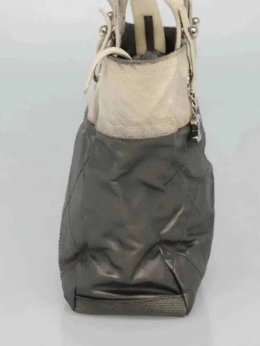 CHANEL Paris Biarritz PM Tote Bag Coated Canvas Silver CC Auth bs23887